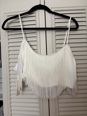 Babaton White Fringe Camisole Top